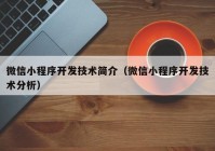 微信小程序开发技术简介（微信小程序开发技术分析）