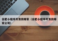 合肥小程序开发找哪家（合肥小程序开发找哪家公司）